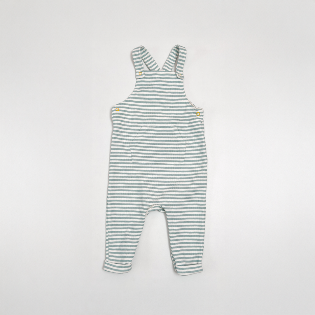 WHITE AND GREEN STRIPED DUNGAREE