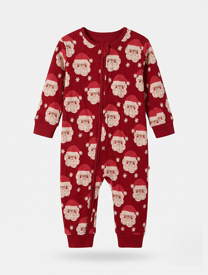Red santa claus ribbed 2 way zipper sleepsuit