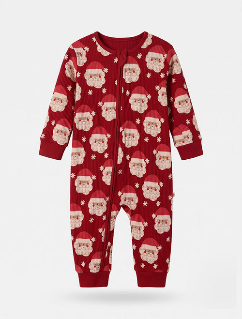 Red santa claus ribbed 2 way zipper sleepsuit