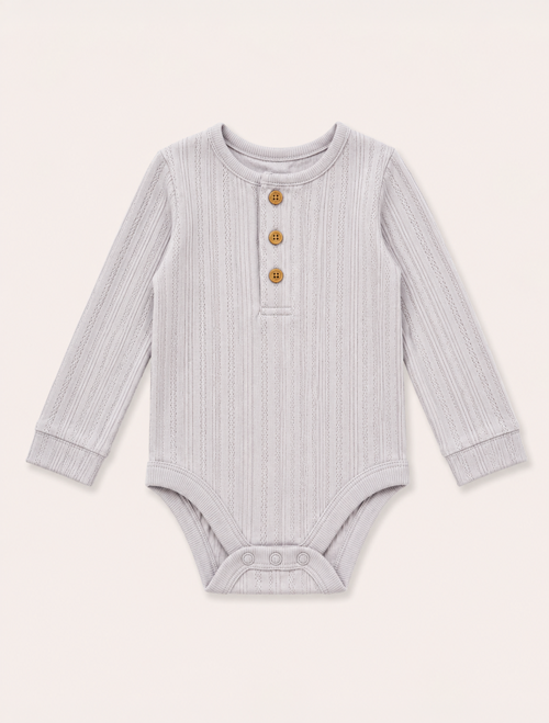 Grey pointelle button onesie