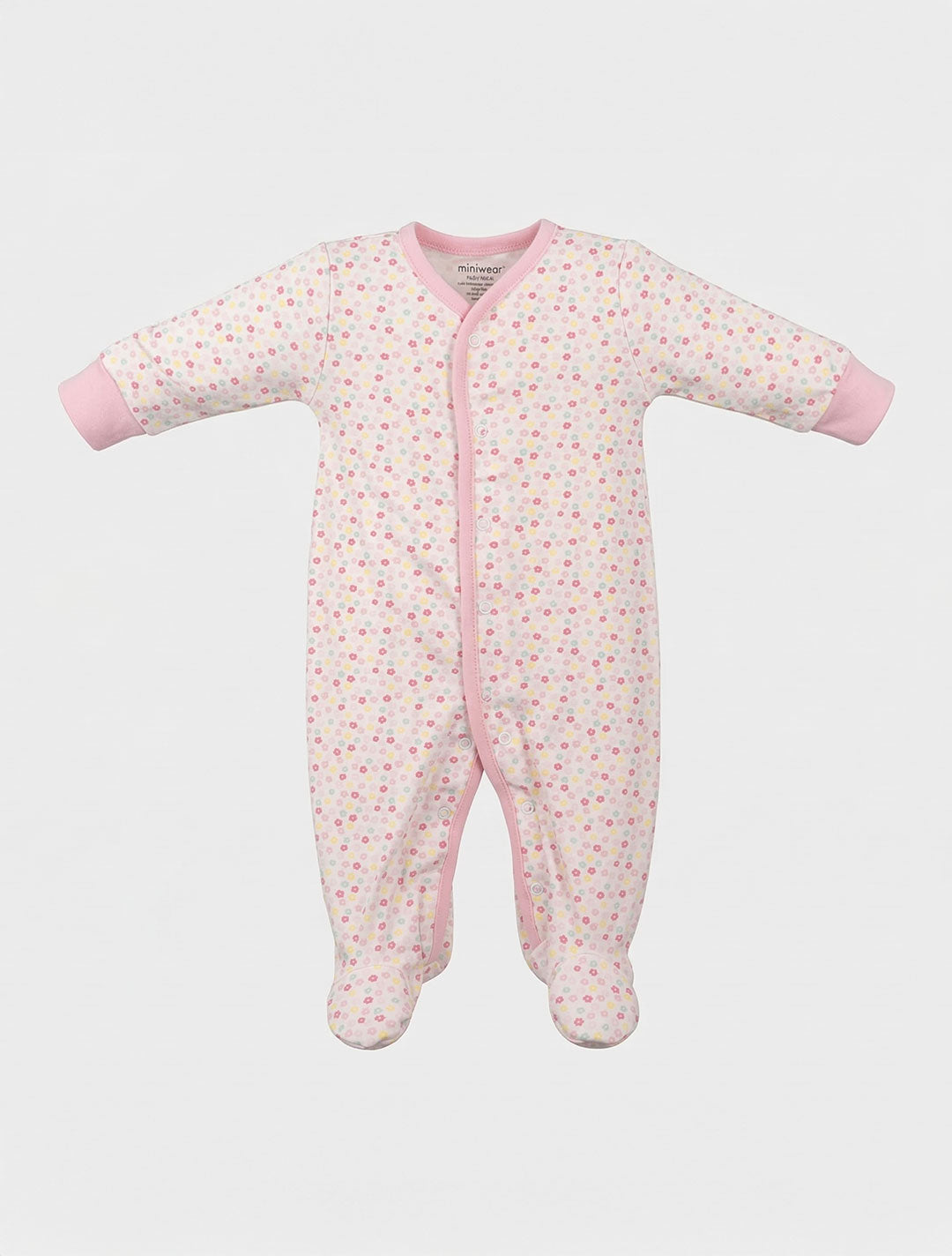 PINK FLORAL BUTTON SLEEPSUIT