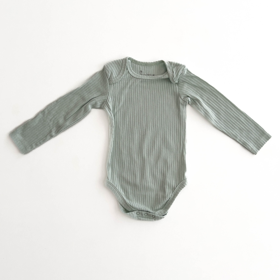 SAGE GREEN RIBBED SOLID ONESIE