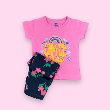 Rainbow Typography Pink Color baby Girl Two Piece