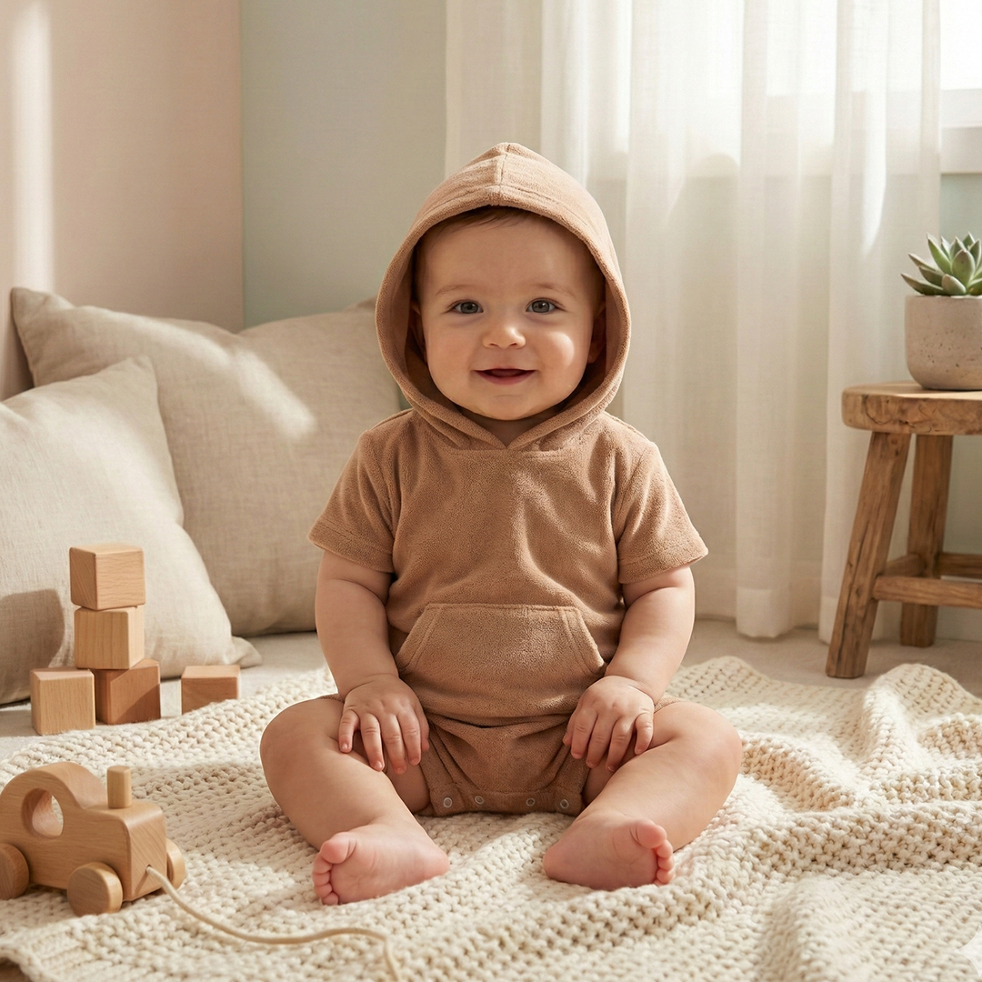 BROWN VELVET HOODED JUMPSUIT