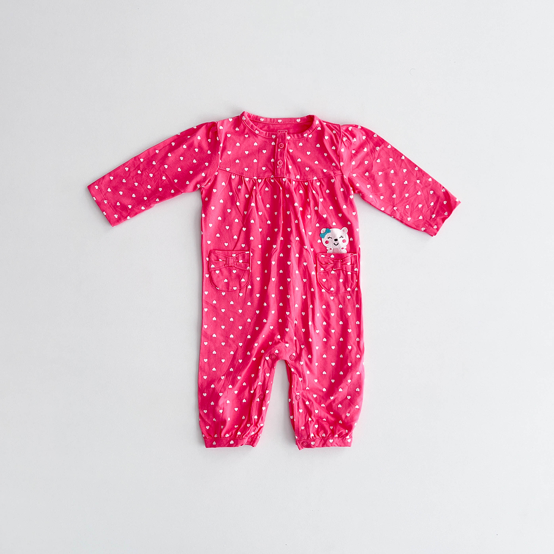 GIRLS PINK LOVE PATTERNED ROMPER