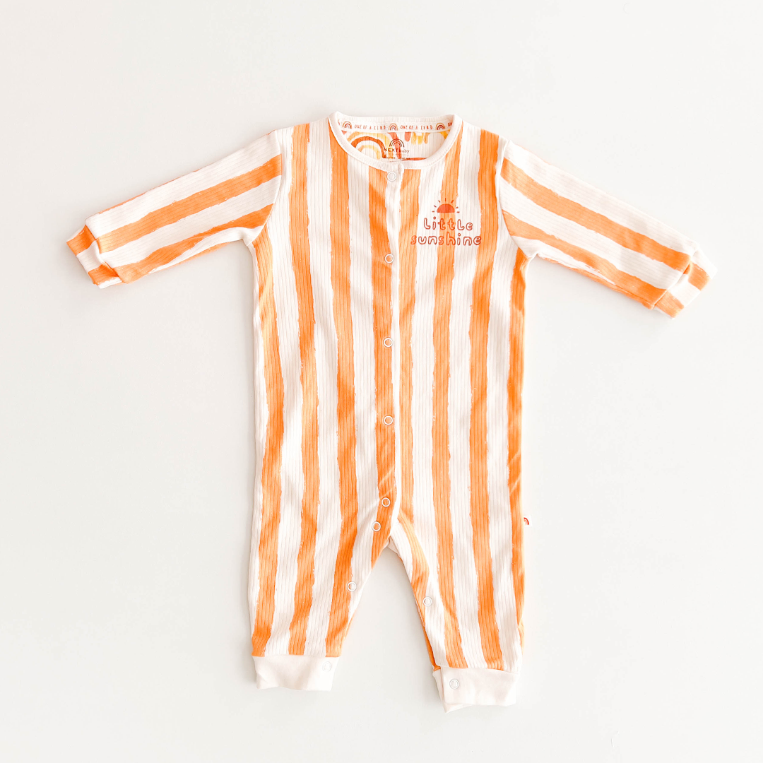 ORANGE WHITE STRIPES RIBBED ROMPER