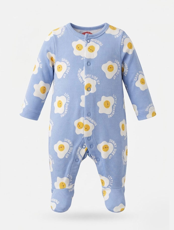 Sunny side up blue button sleepsuit