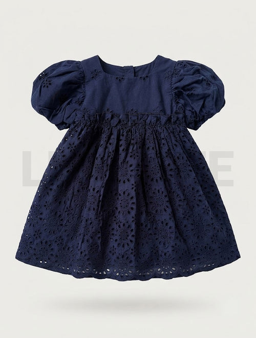 Navy blue hakkoba puff sleeve dress