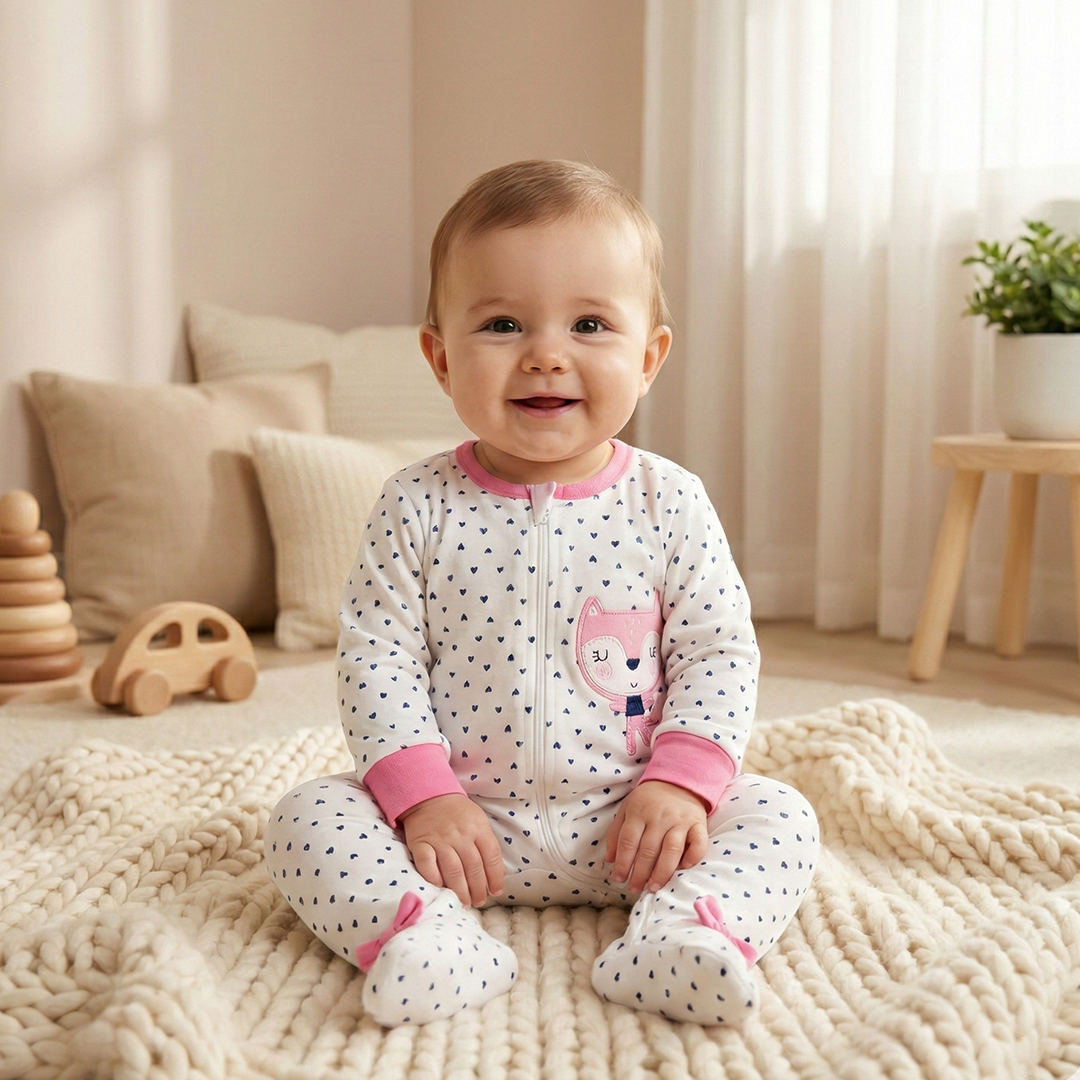 WHITE AND OINK LOVE ZIPPER SLEEPSUIT