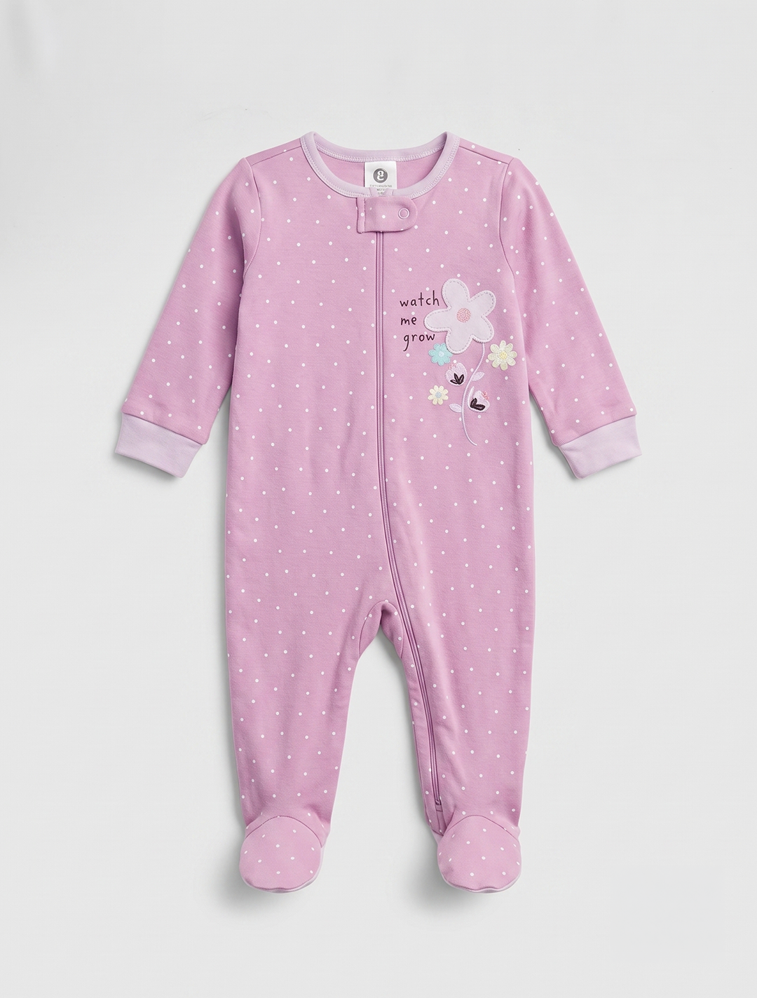 Lavender dotted zipper sleepsuit
