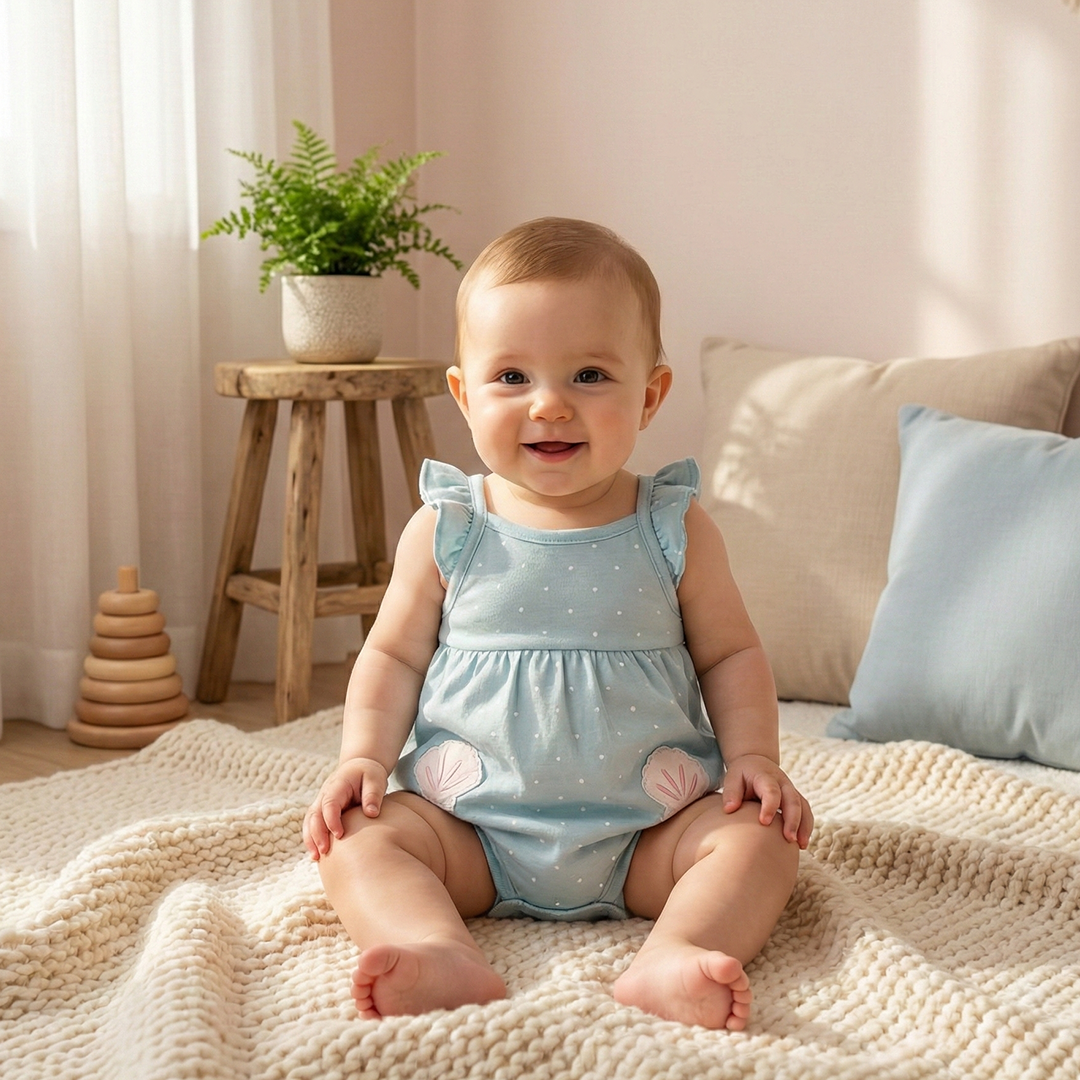 AQUA BLUE DOTTED FANCY SUNSUIT