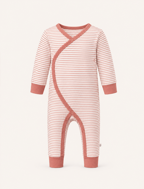 Dusty pink stripes wrapover romper