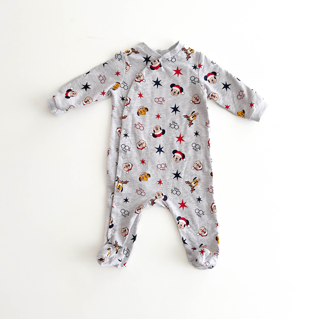 GREY CHRISTMAS DISNEY PRINT SLEEPSUIT