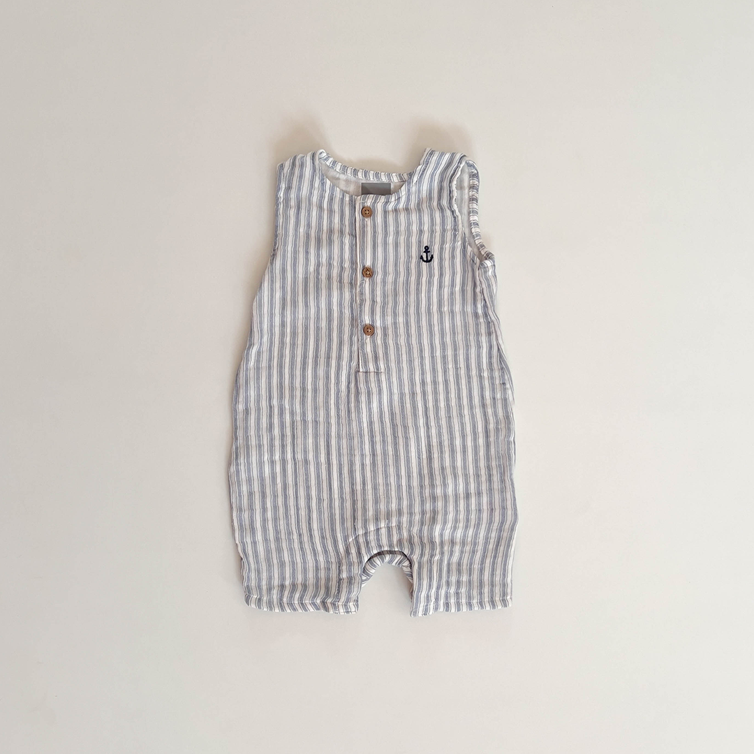 BLUE AND WHITE LINNED MUSLIN JUMPSUIT