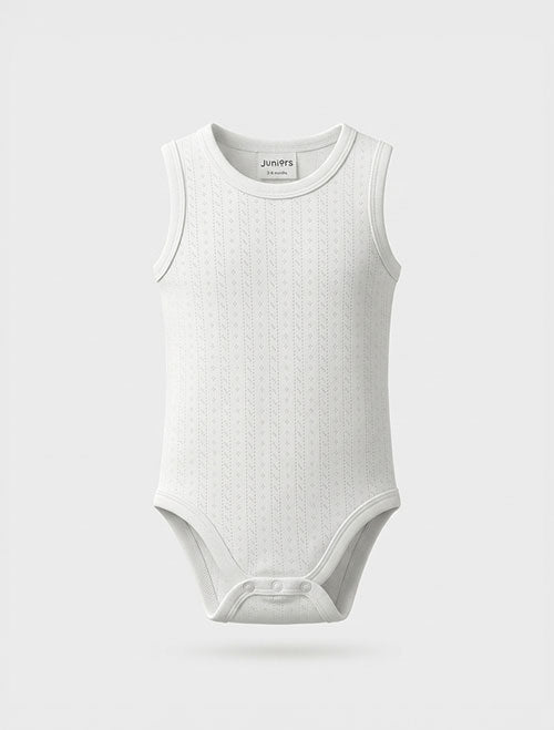 White pointelle sleeveless onesie