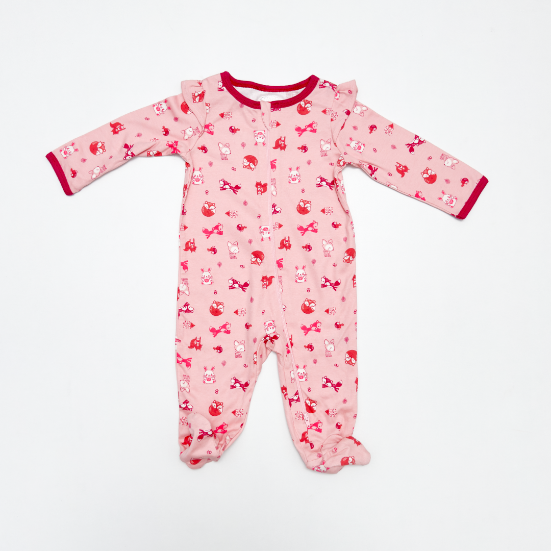 PINK ZIPPER PRINTED SLEEPSUIT