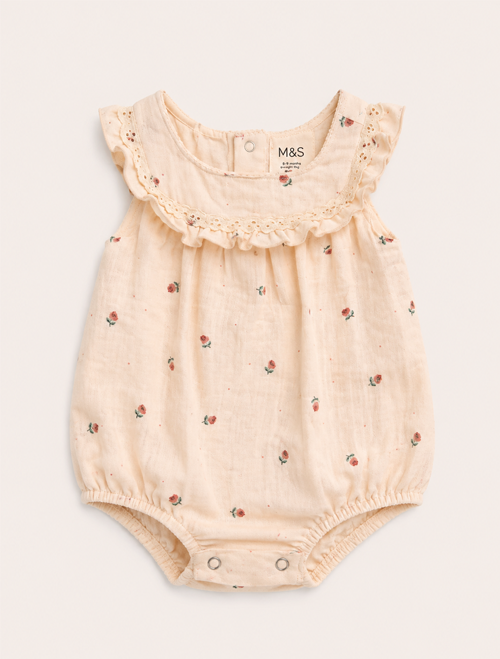Floral ruffled muslin fancy onesie