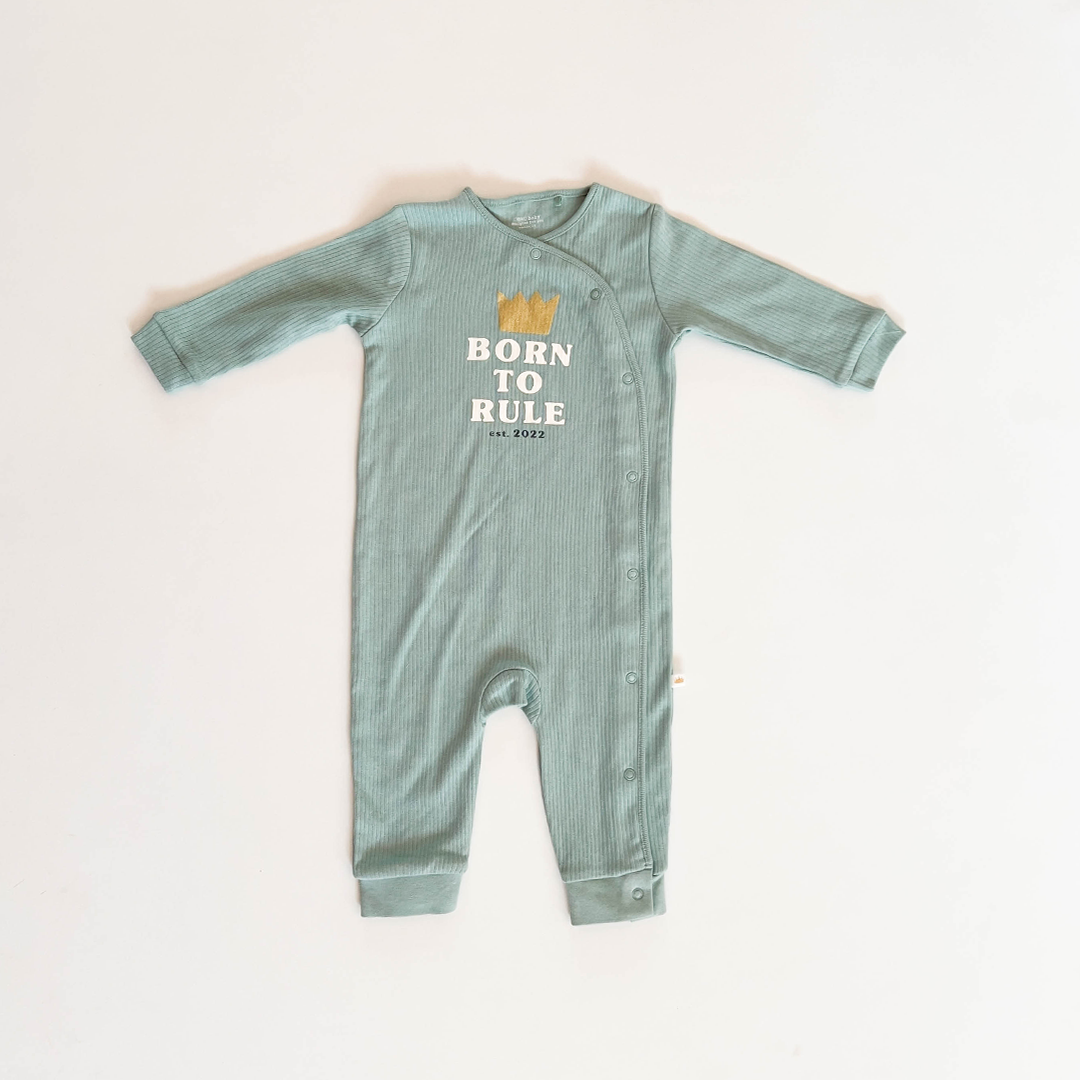 GREEN PRINTED RIBBED ROMPER