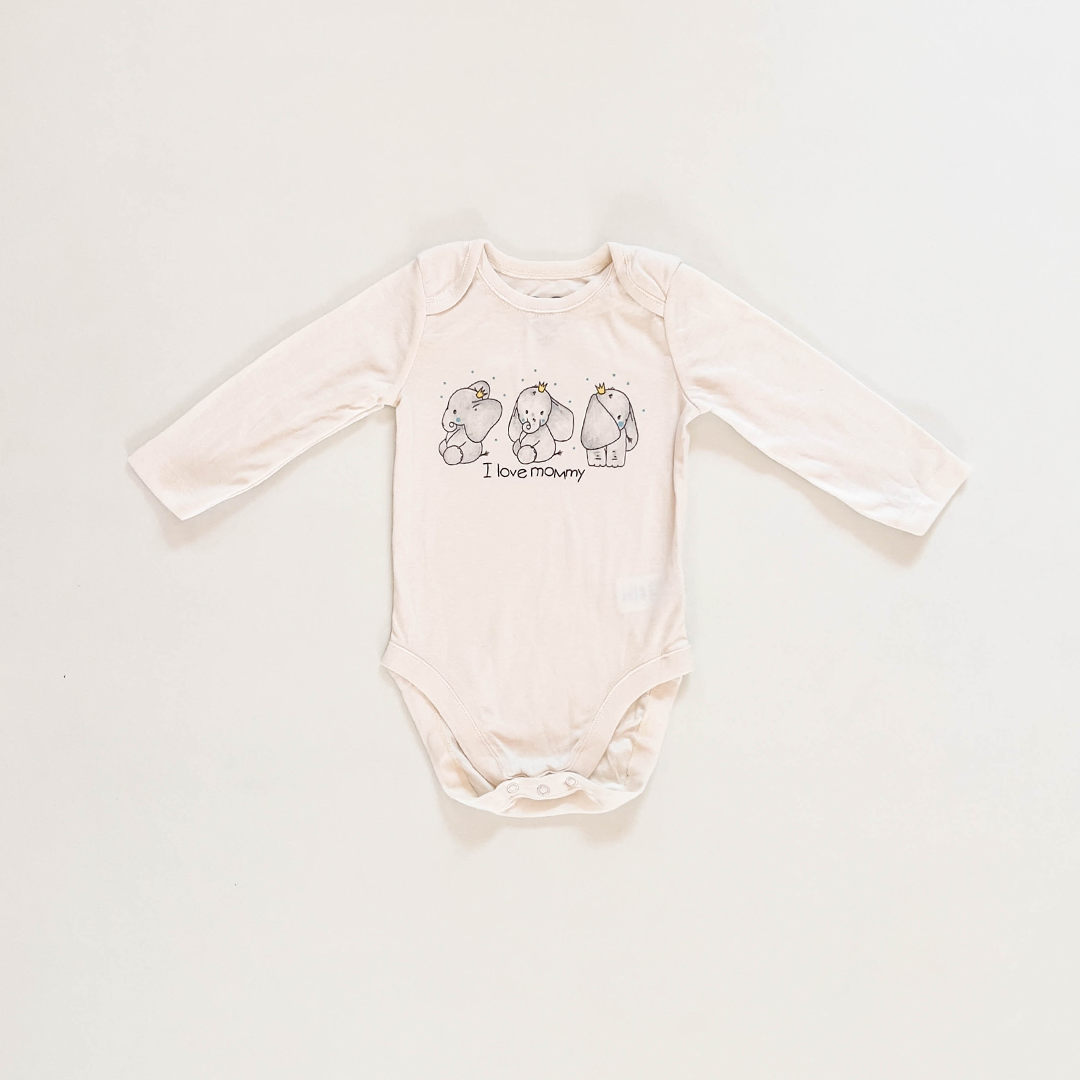 OFF WHITE ELEPHANT PRINTED ONESIE