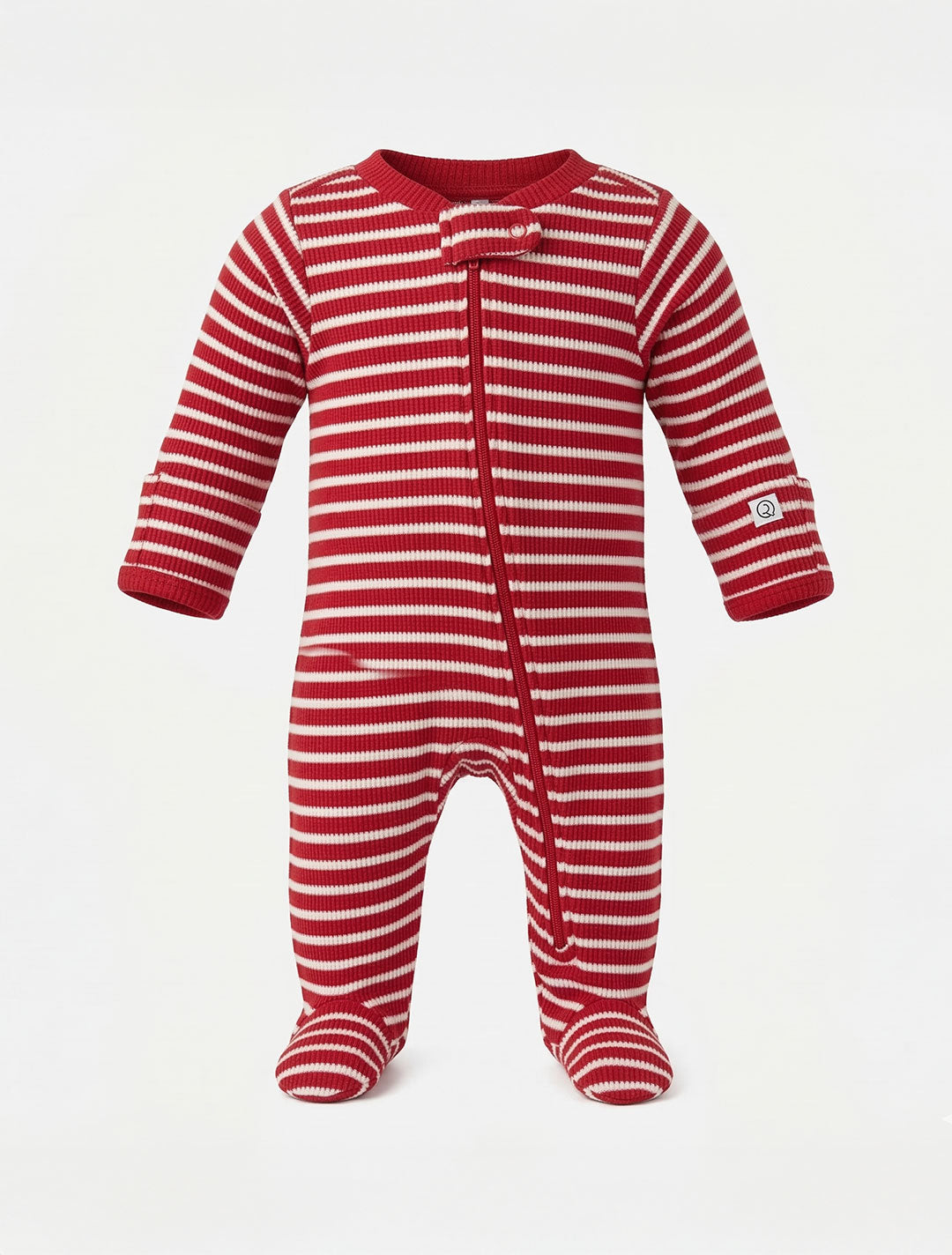 RED KNITTED STRIPED SLEEPSUIT