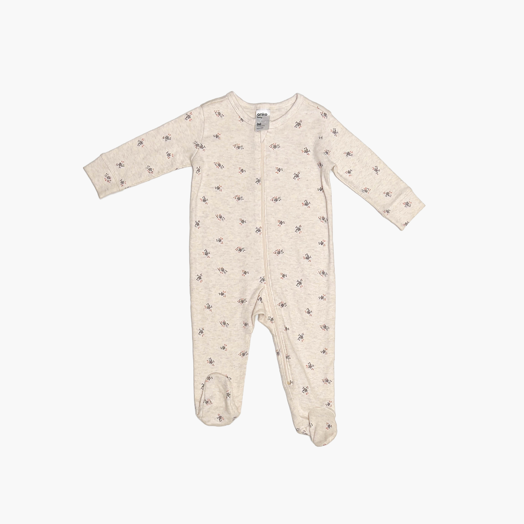 BEIGE FLORAL ZIPPER SLEEPSUIT