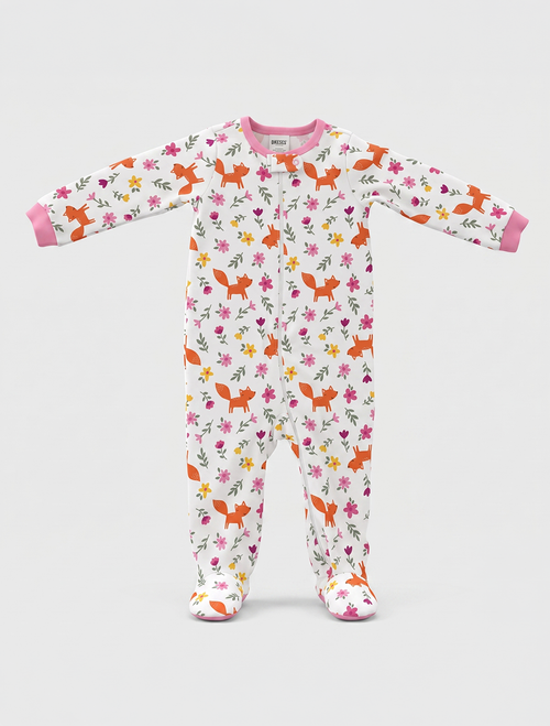 Pink printed zipper cotton sleeepsuit