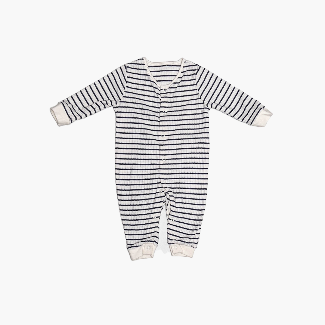 NAVY BLUE STRIPED RIBBED ROMPER