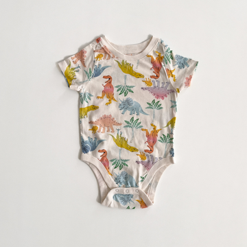 multi color dinosaur printed onesie