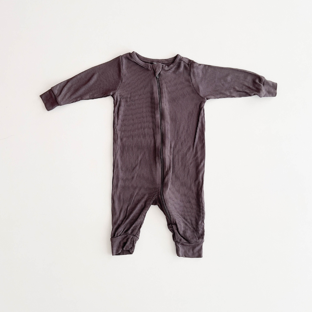 DARK GREY BLACK RIBBED ROMPER