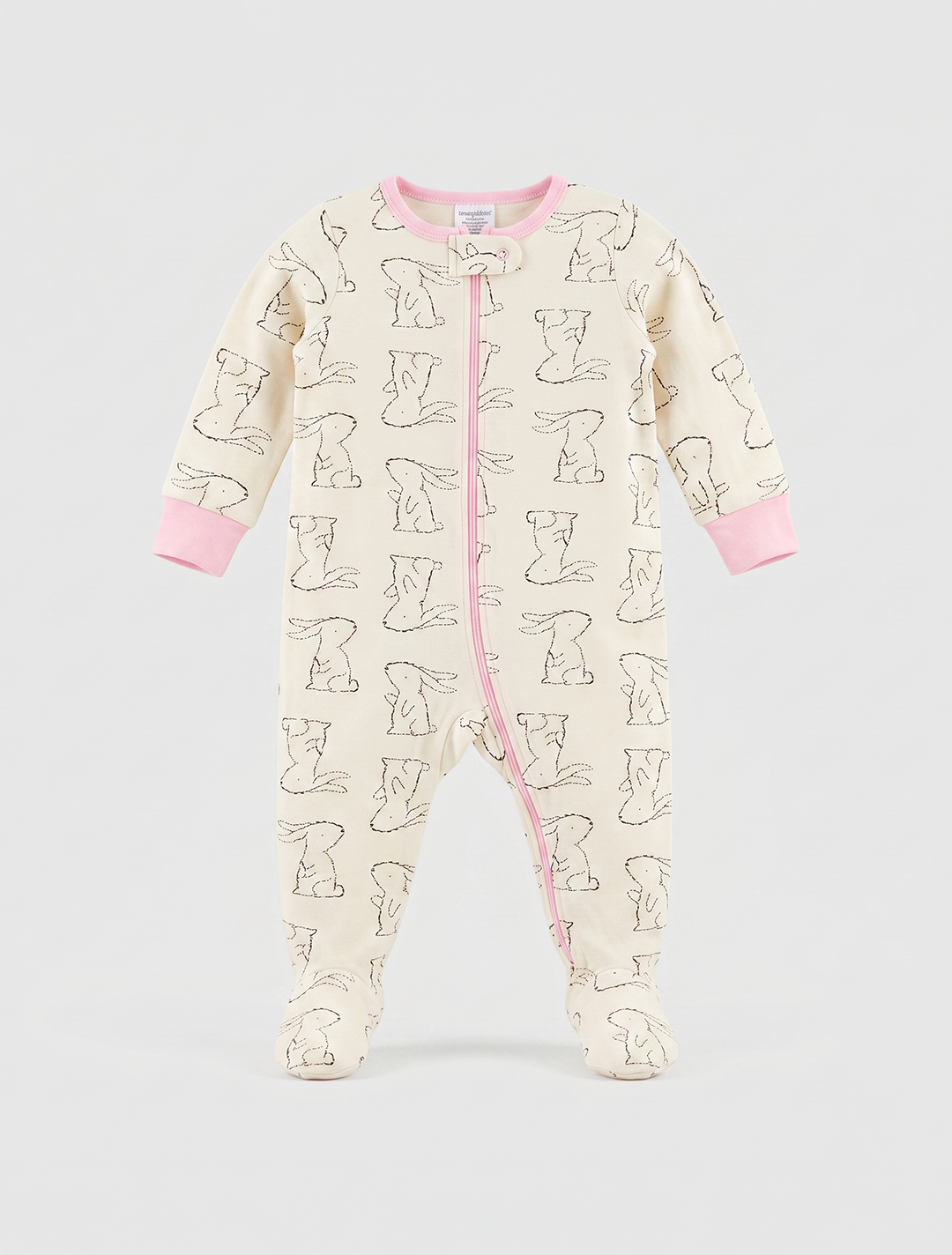 Cream bunny printed zipper sleepsuit