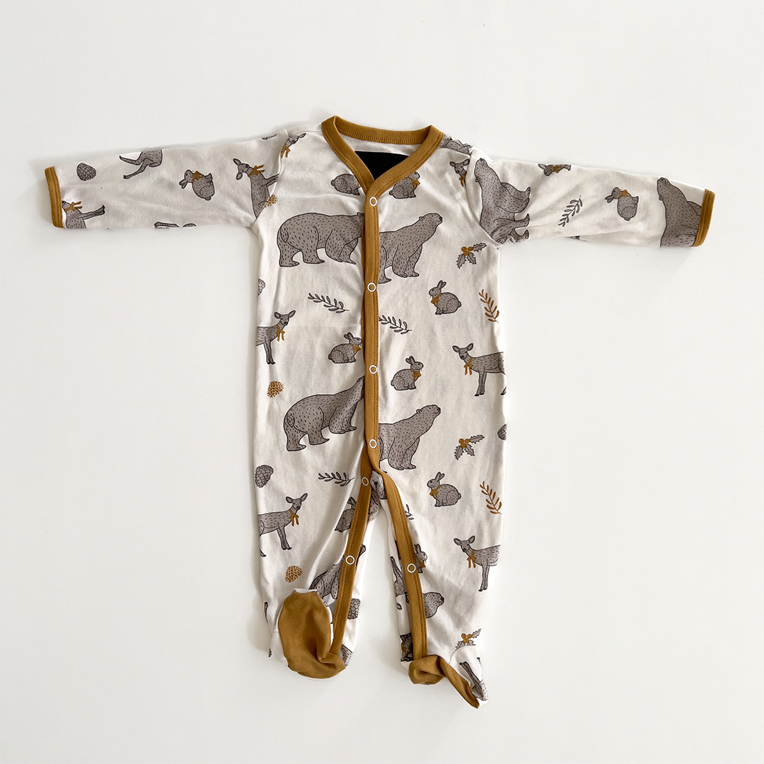 animal patterned off white sleepsuit