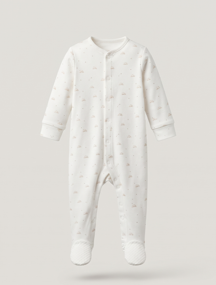 White printed button sleep suit