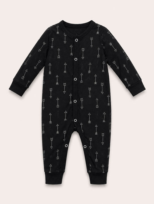 Black arrow printed button romper