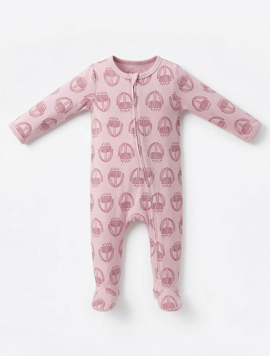PINK PRINTED VISCOUS ZIPPER SLEEPSUIT