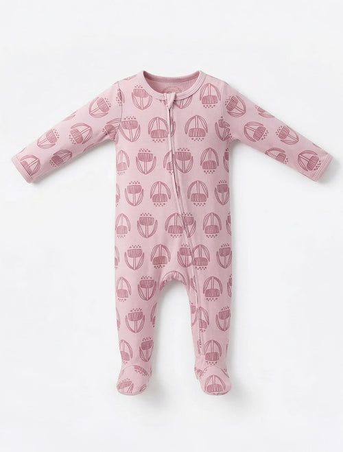PINK PRINTED VISCOUS ZIPPER SLEEPSUIT