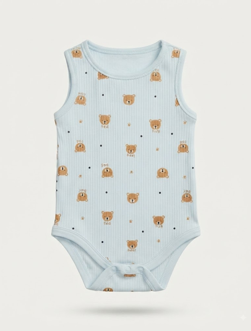 Blue ribbed bear onesie