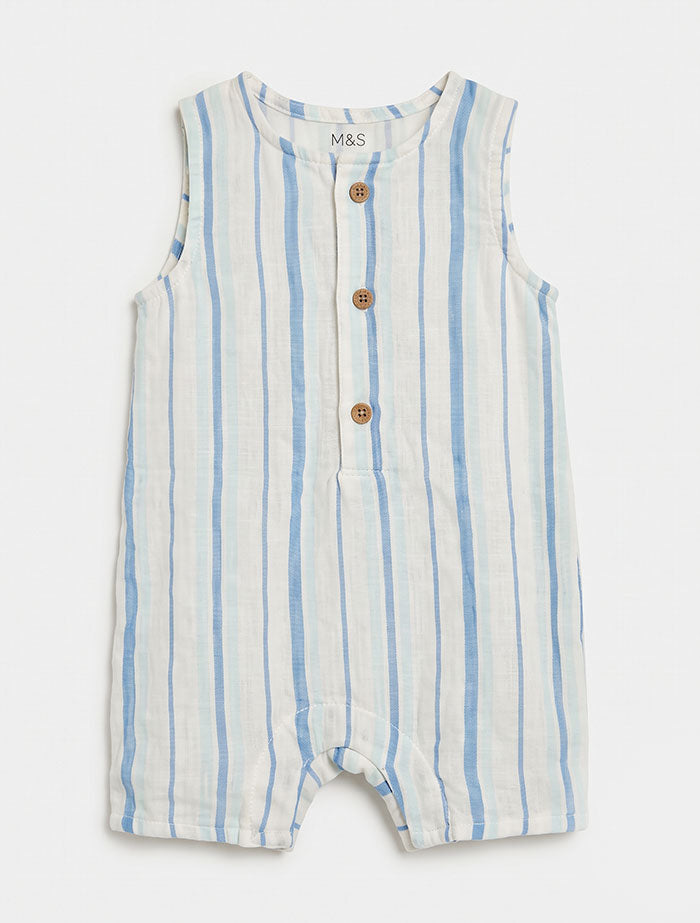 Blue stripes muslin jumpsuit