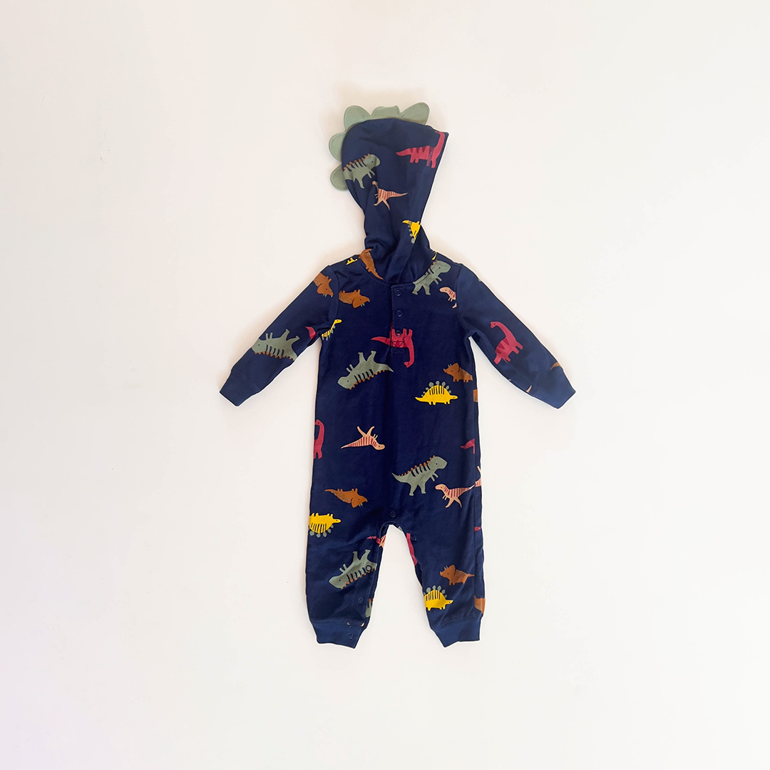 NAVY BLUE DINOSAUR HOODED ROMPER