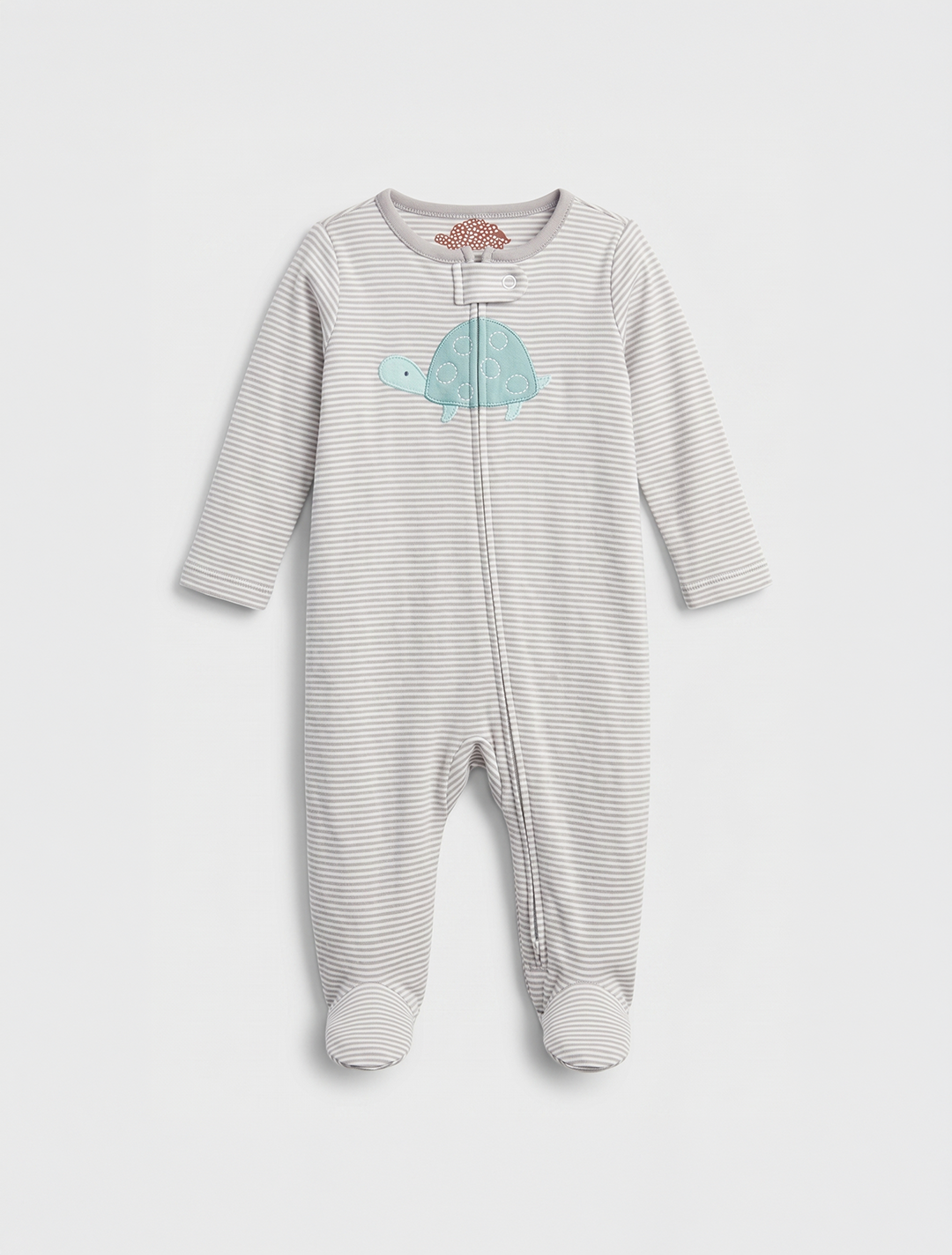GREY STRIPED ZIPPER SLEEPSUIT