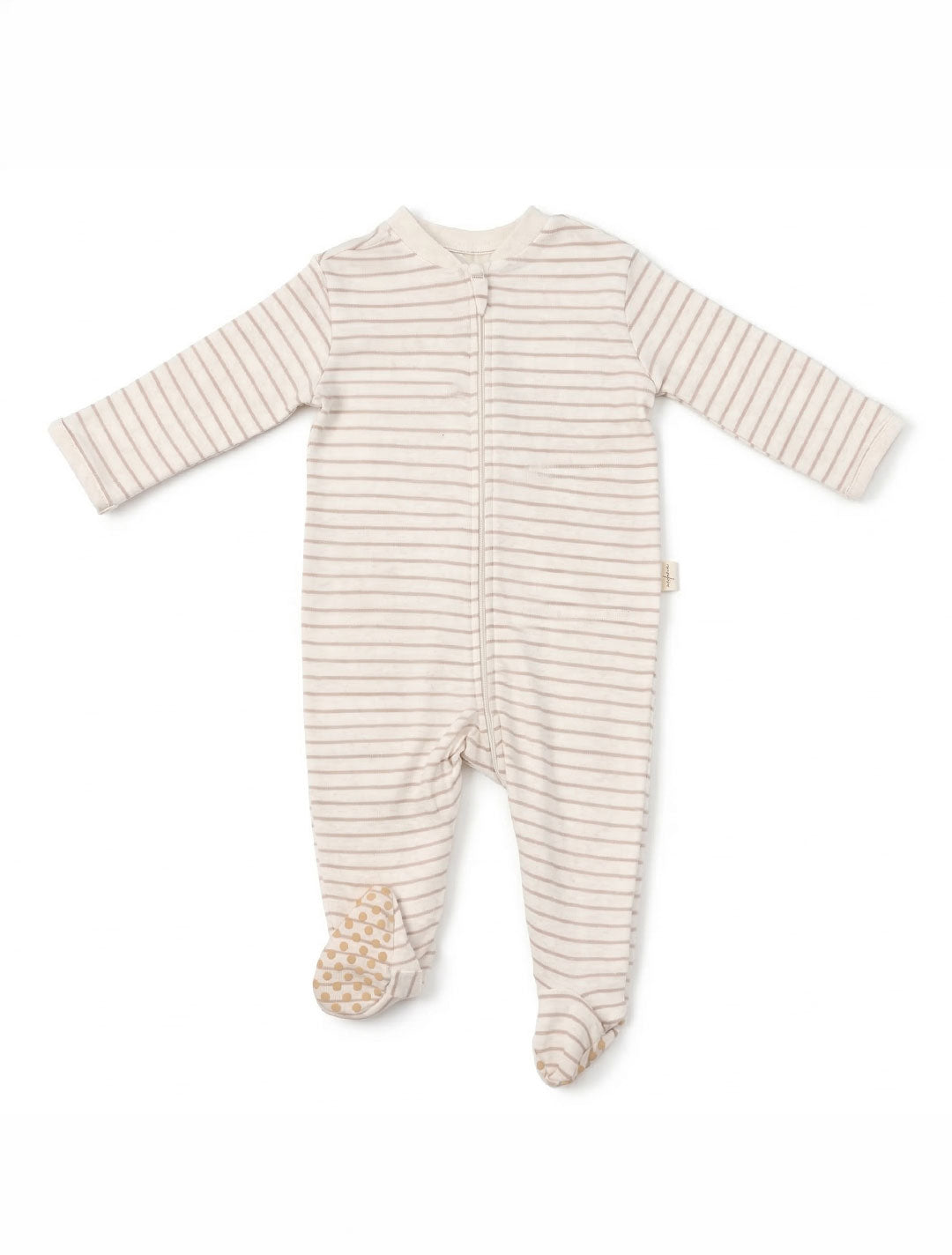 BEIGE STRIPED ZIPPER SLEEPSUIT