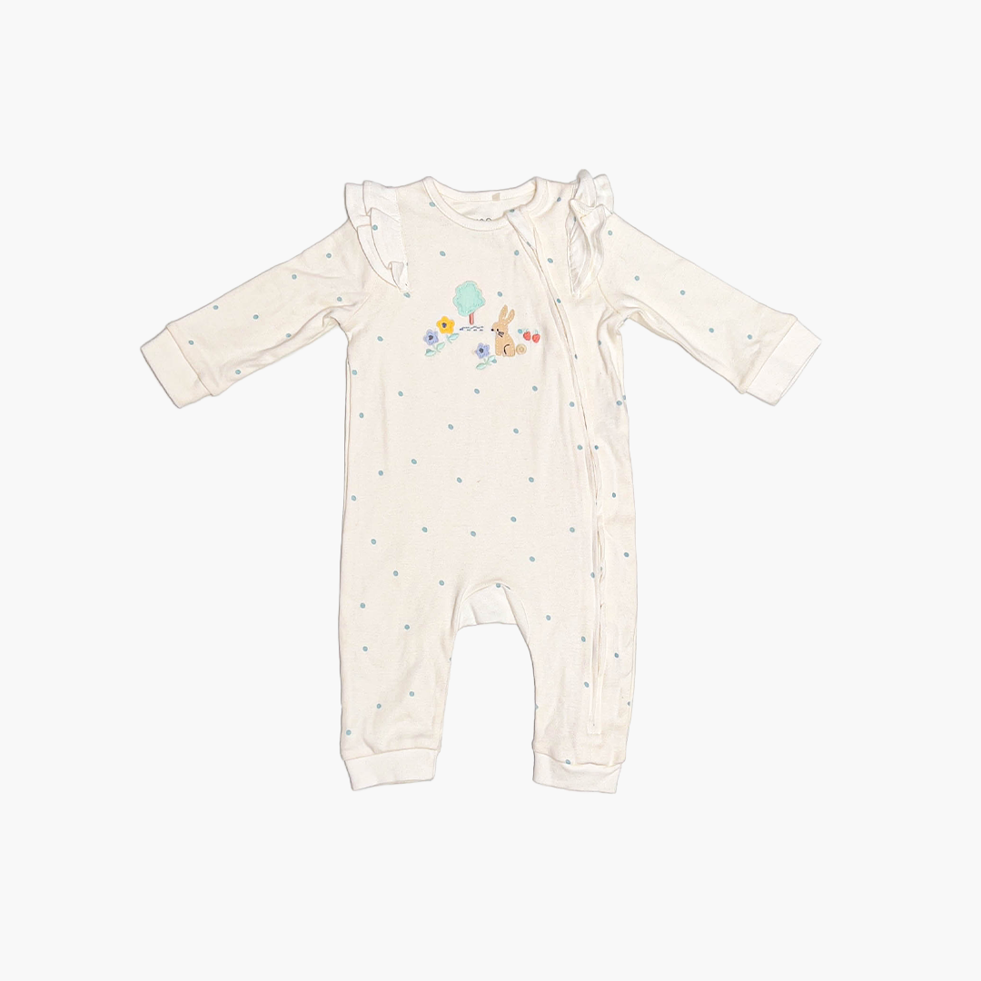 WHITE ZIPPER BLUE DOTTED ROMPER