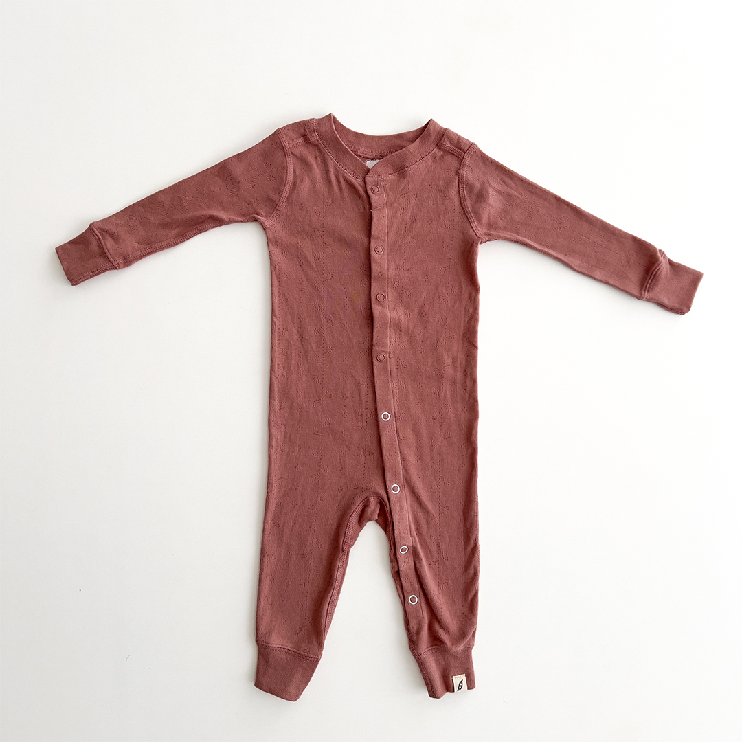 DUSTY BROWN SLIM FIT POINTELLE ROMPER