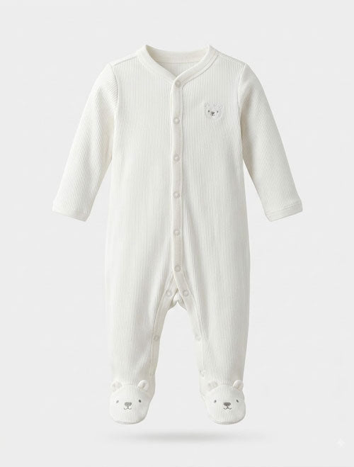 White bear ribbed sleepsuit