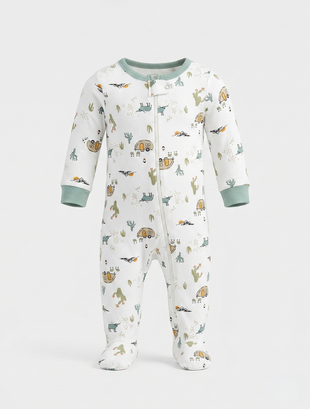 White printed zipper sleepsuit