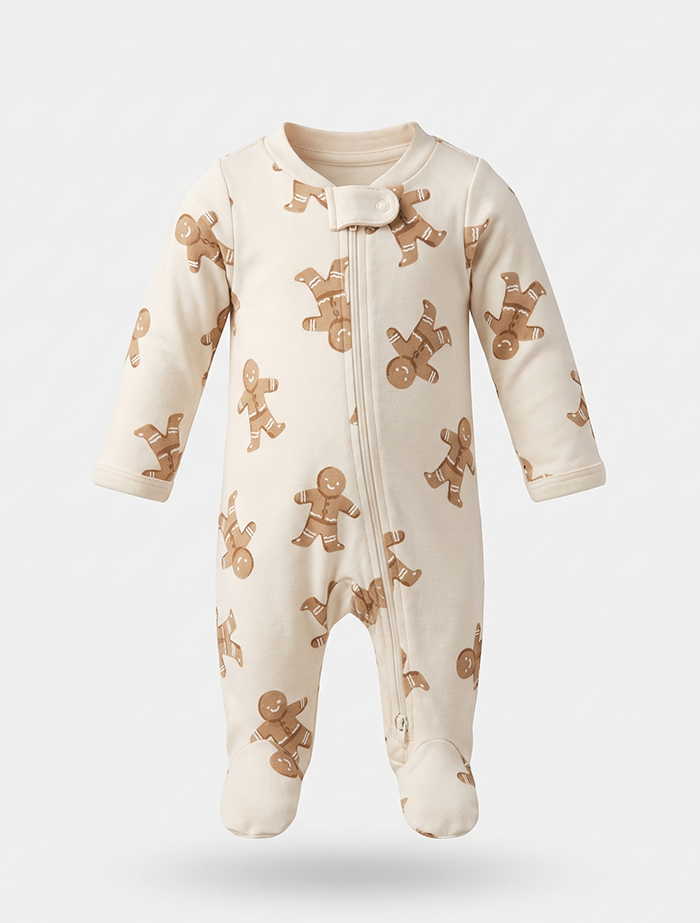 Beige ginger bread zipper sleepsuit