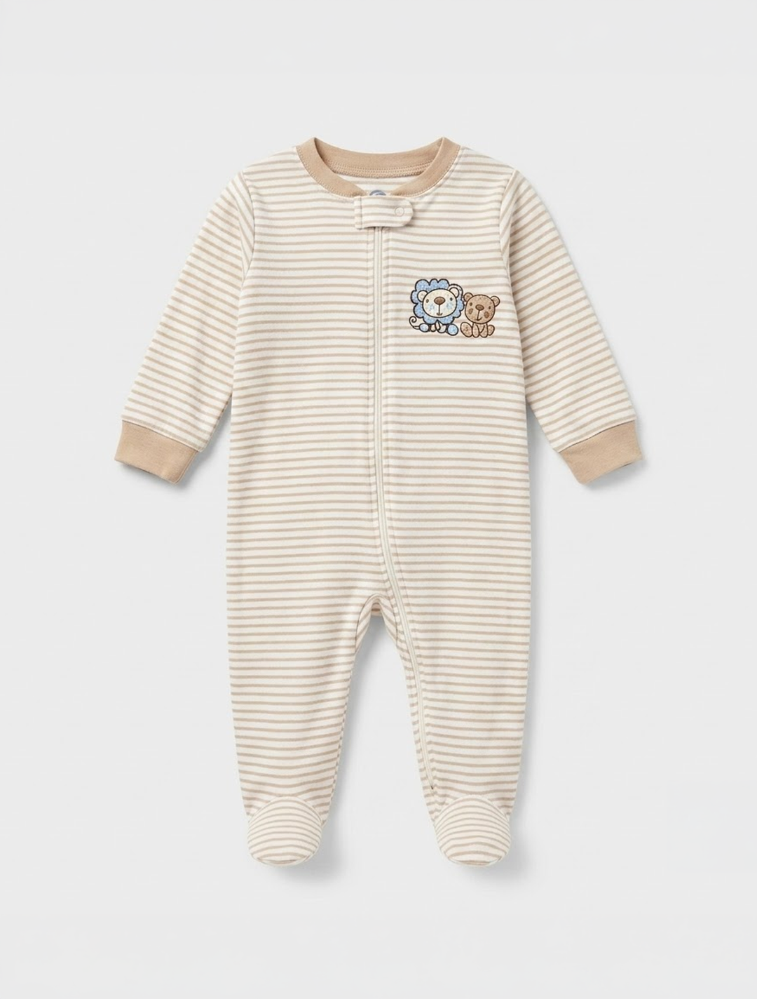 Brown striped bear zipper sleepsuit