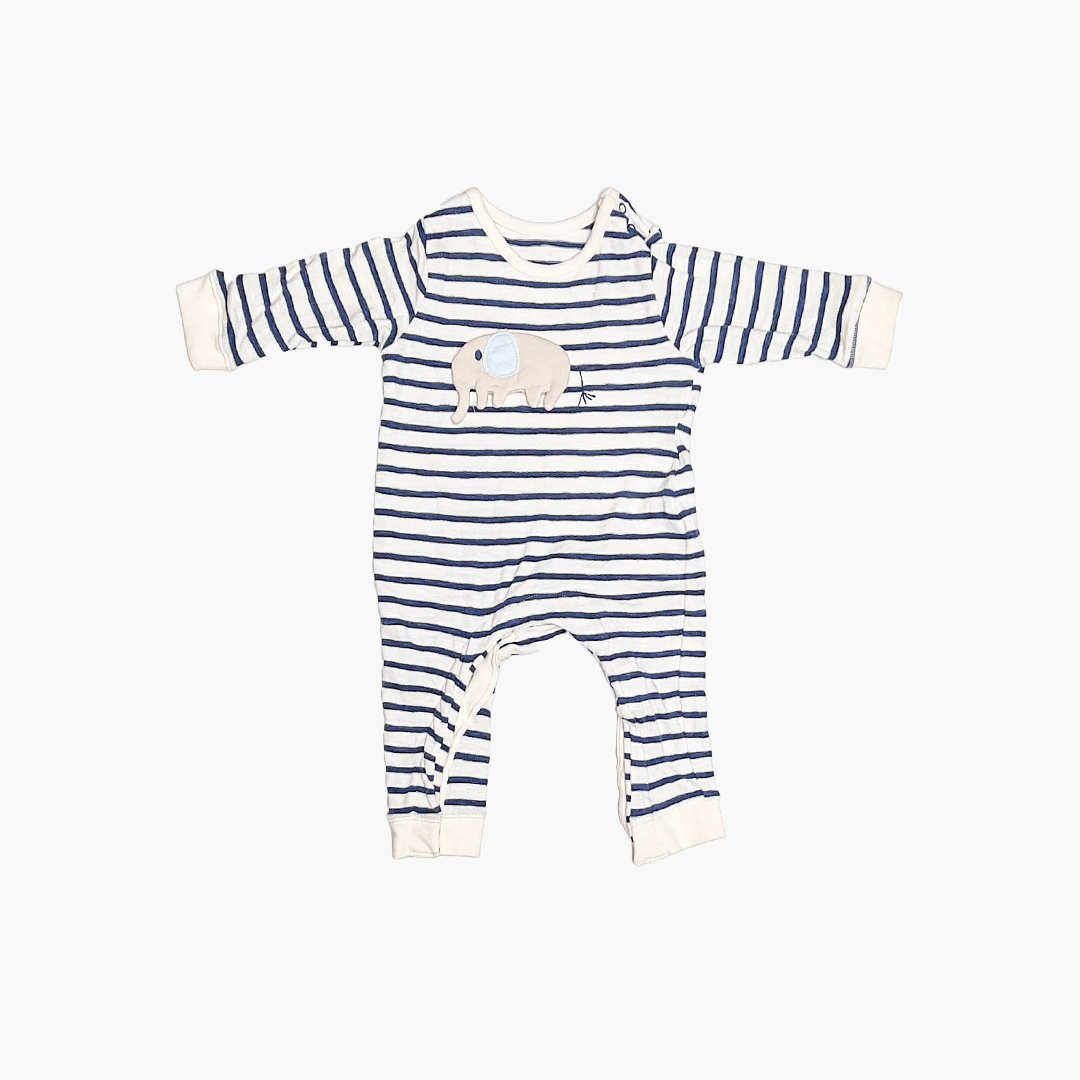 NAVY BLUE ELEPHANT STRIPED ROMPER