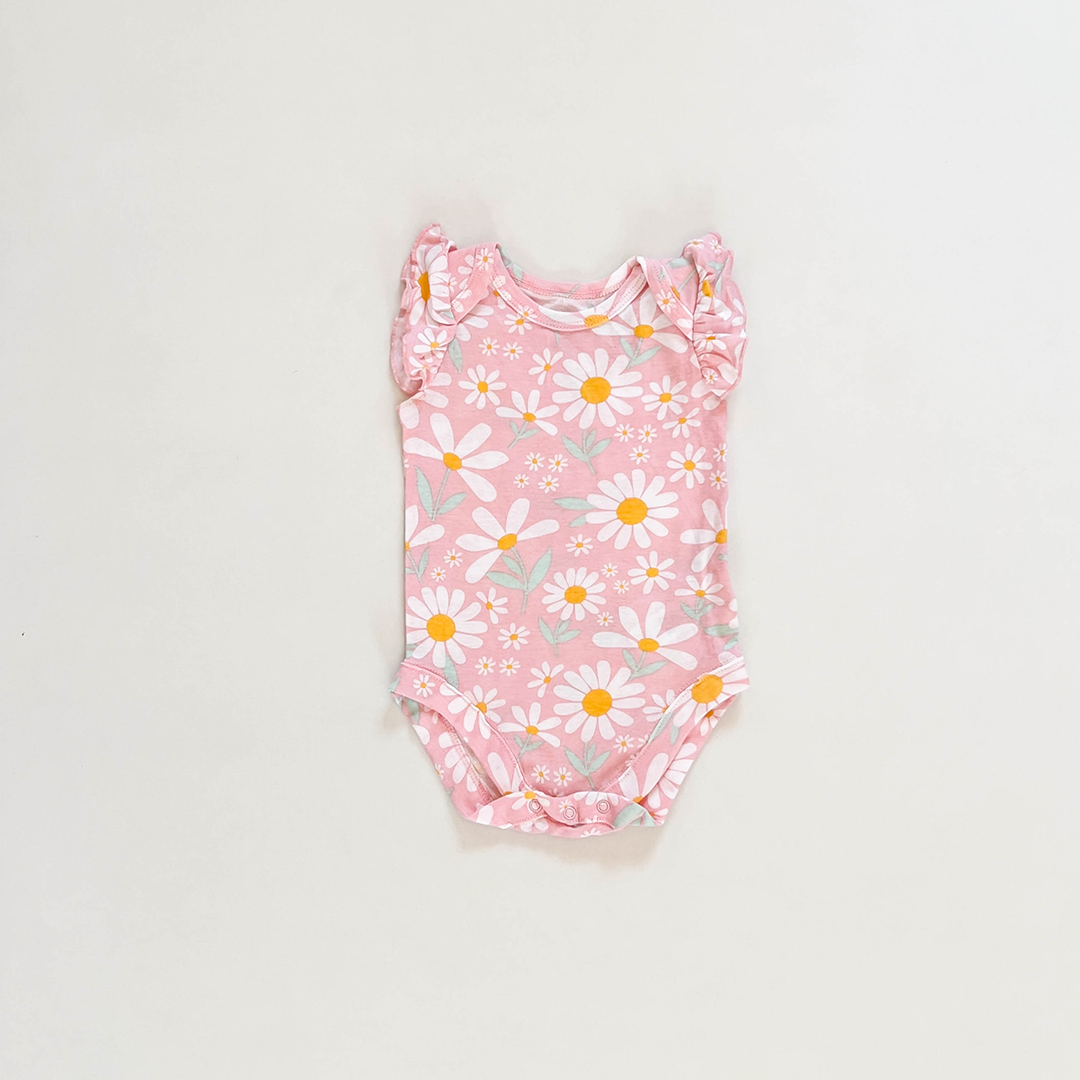 PINK FLORAL RUFFLED ONESIE
