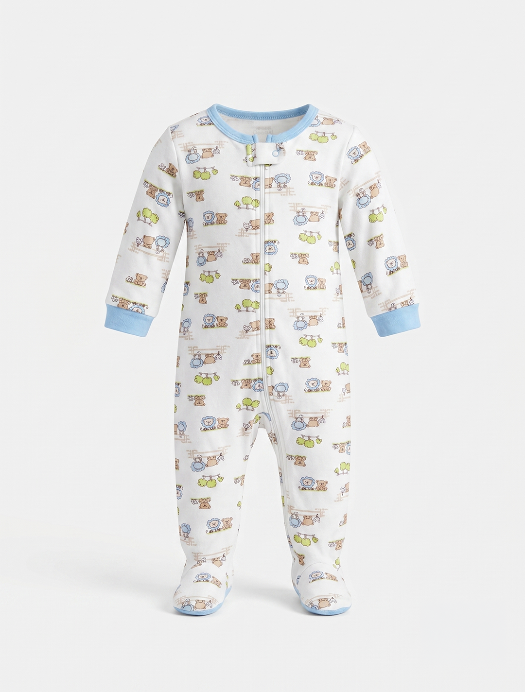 Blue printed zipper sleepsuit