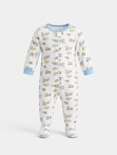 Blue printed zipper sleepsuit
